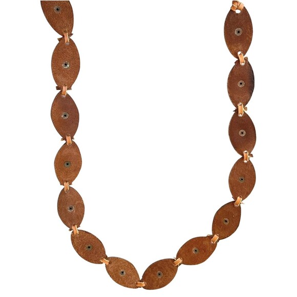 Vintage Brown Leather Floral Fringe Belt Beads Hand Painted Boho Hippie main image 9